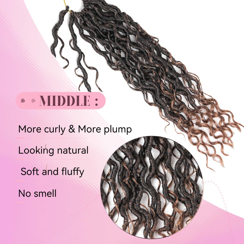 Aipin Faux Goddess Locs Crochet Hair 18 Inch Boho River Locs Hippie Wavy Crochet With Curly Hair In Middle And Ends Braids Hair Extensions (8 Packs,18 inch, T30) - Image 4